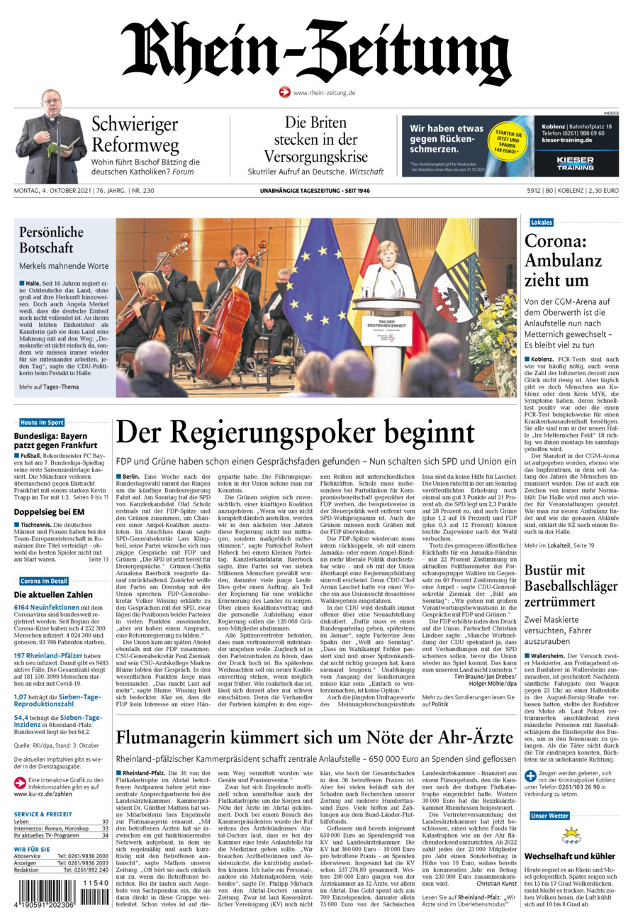Rhein-Zeitung Koblenz & Region vom Montag, 04.10.2021