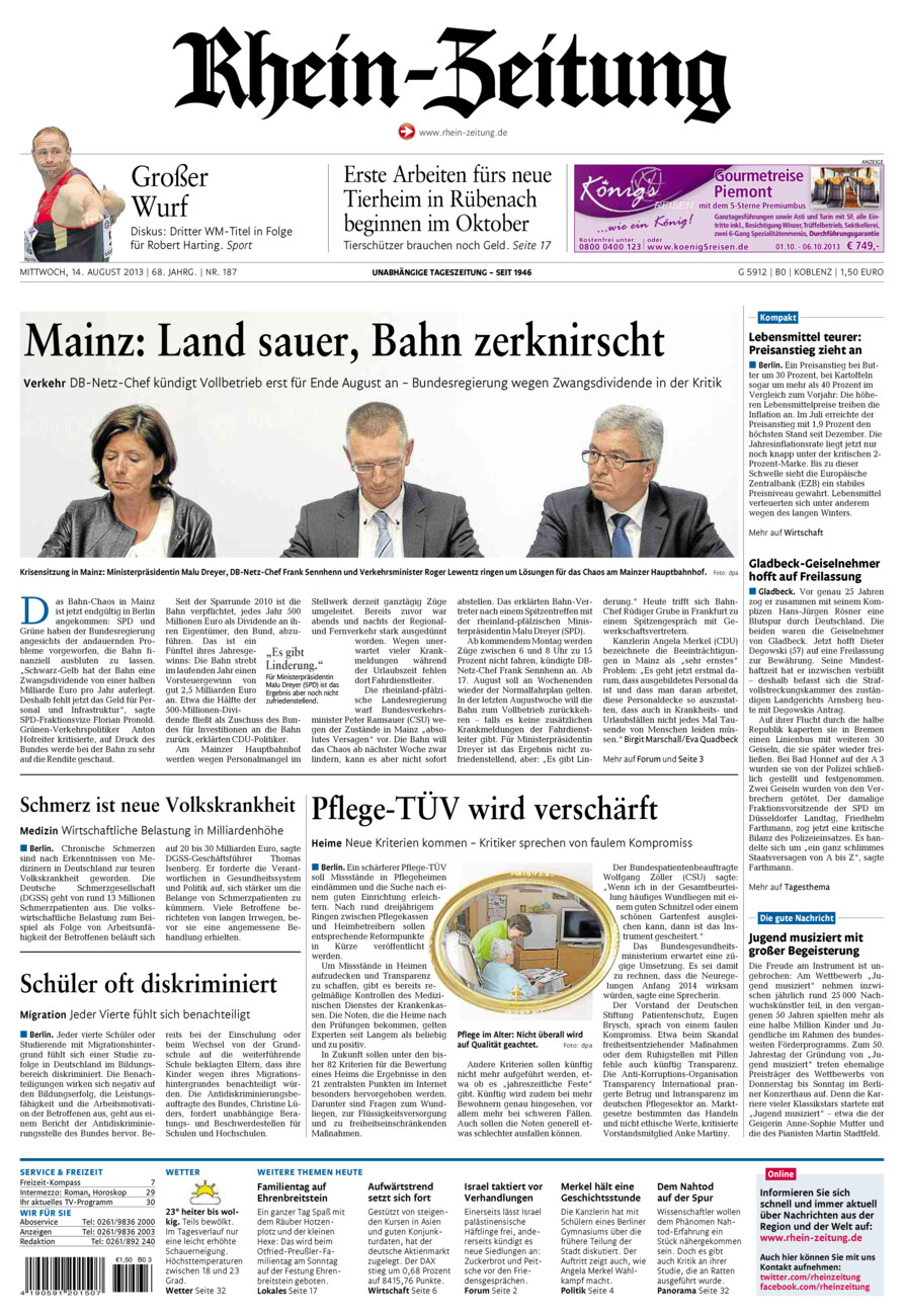 Rhein-Zeitung Koblenz & Region vom Mittwoch, 14.08.2013