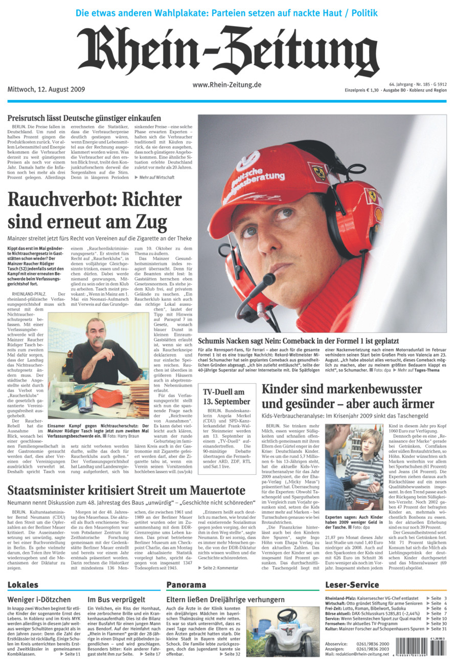 Rhein-Zeitung Koblenz & Region vom Mittwoch, 12.08.2009