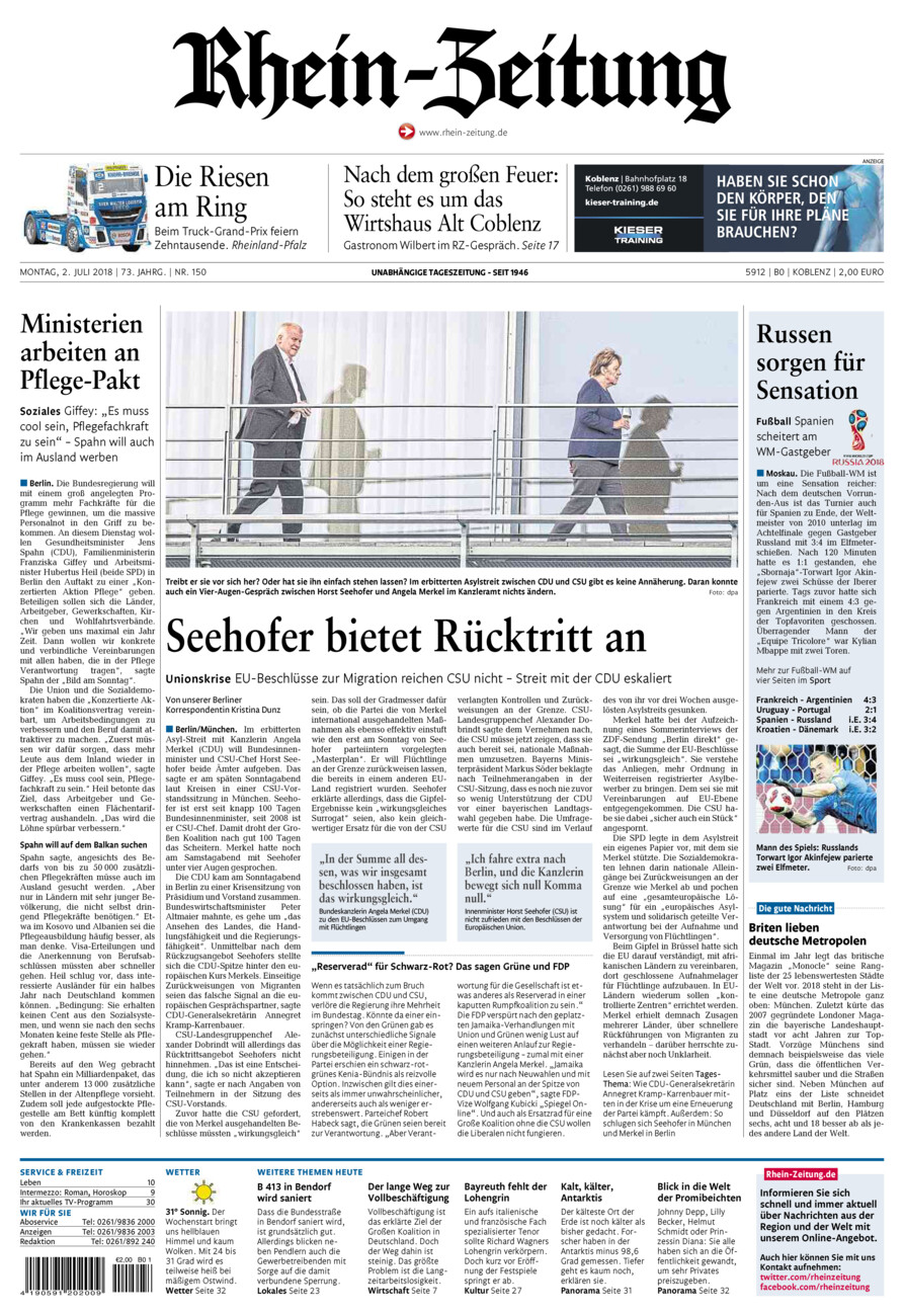 Rhein-Zeitung Koblenz & Region vom Montag, 02.07.2018