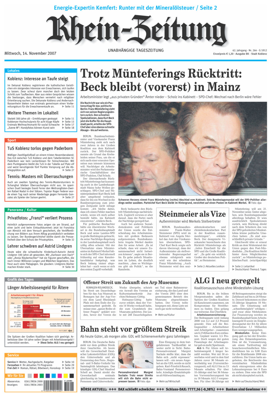 Rhein-Zeitung Koblenz & Region vom Mittwoch, 14.11.2007