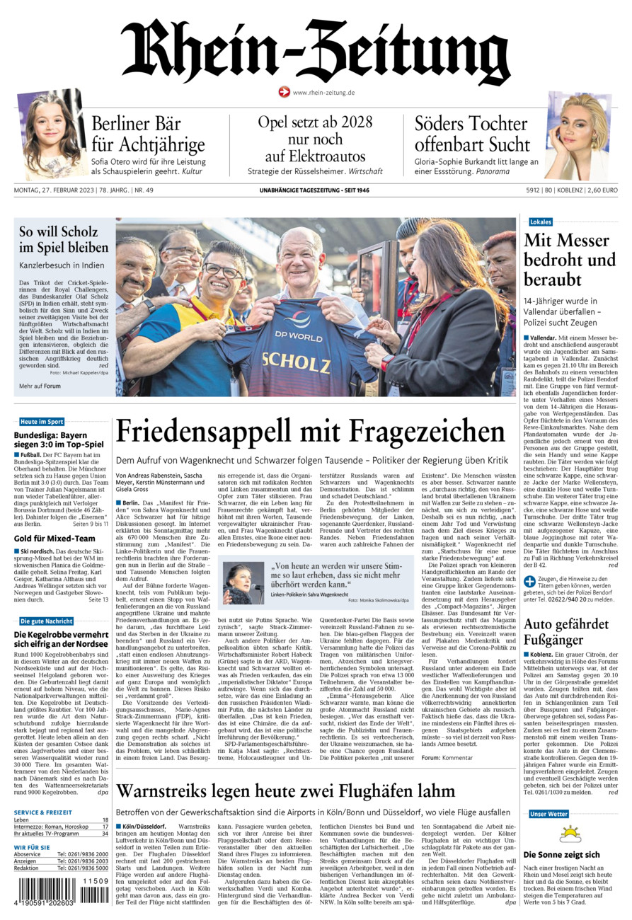 Rhein-Zeitung Koblenz & Region vom Montag, 27.02.2023