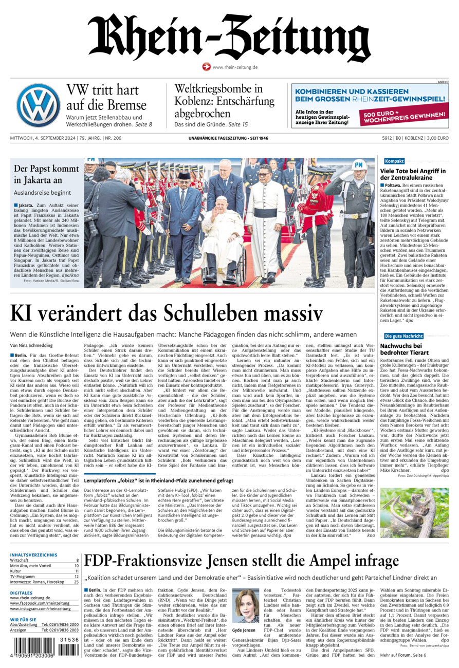 Rhein-Zeitung Koblenz & Region vom Mittwoch, 04.09.2024