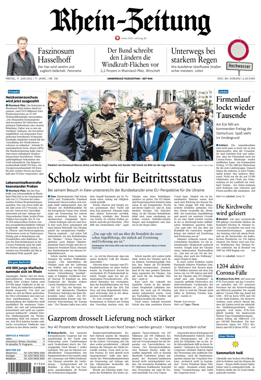 Rhein-Zeitung Koblenz & Region vom Freitag, 17.06.2022