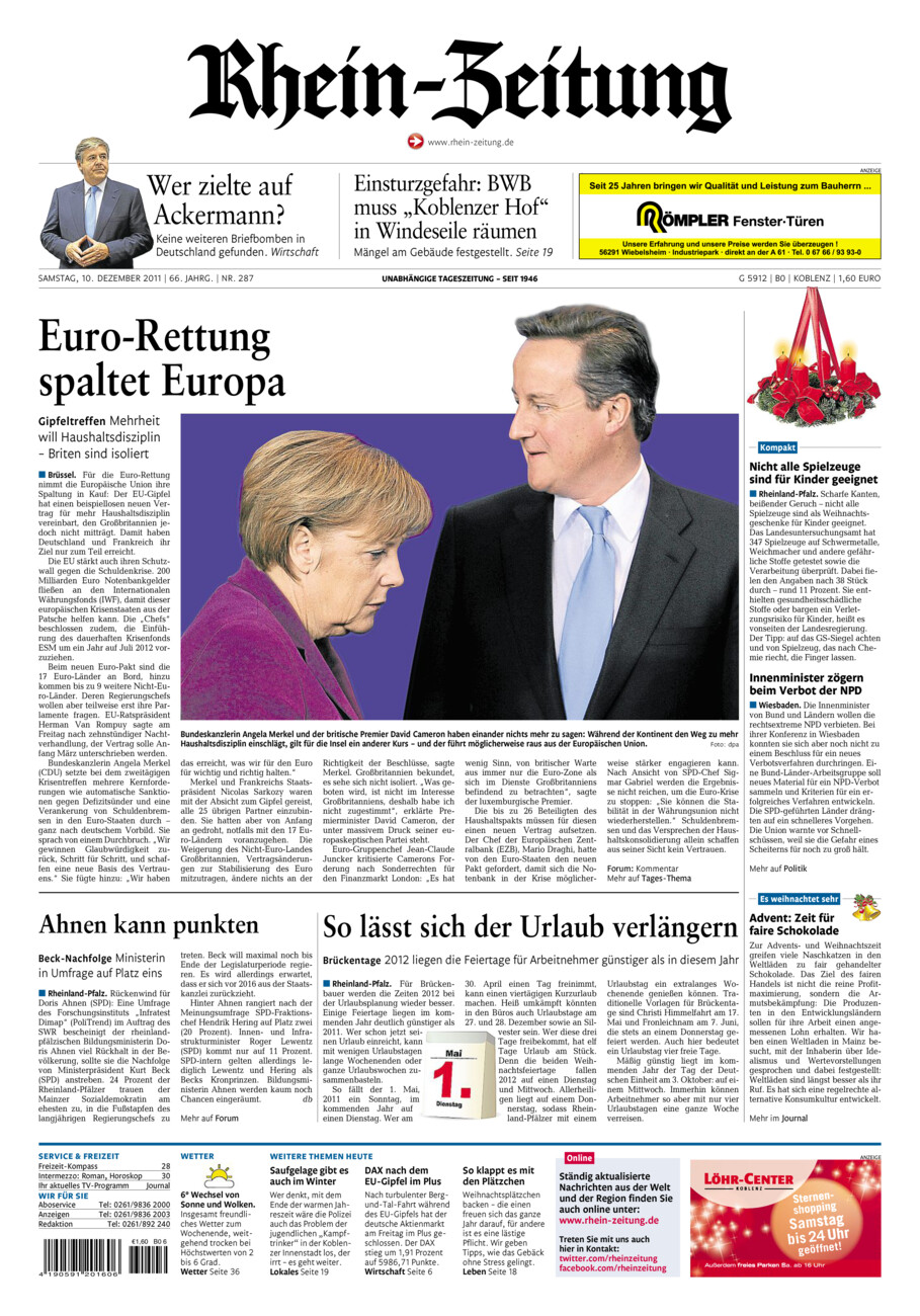 Rhein-Zeitung Koblenz & Region vom Samstag, 10.12.2011