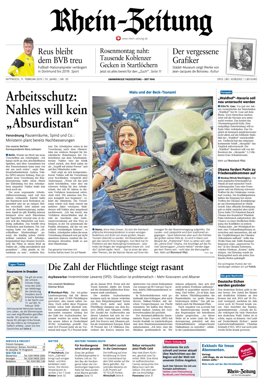 Rhein-Zeitung Koblenz & Region vom Mittwoch, 11.02.2015