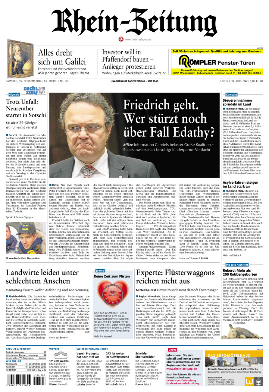 Rhein-Zeitung Koblenz & Region vom Samstag, 15.02.2014