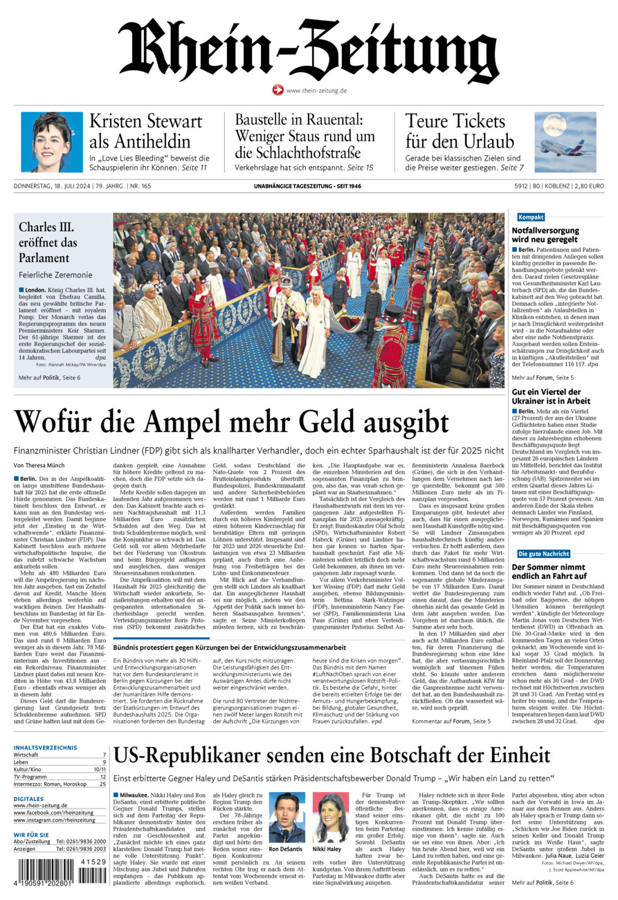 Rhein-Zeitung Koblenz & Region vom Donnerstag, 18.07.2024