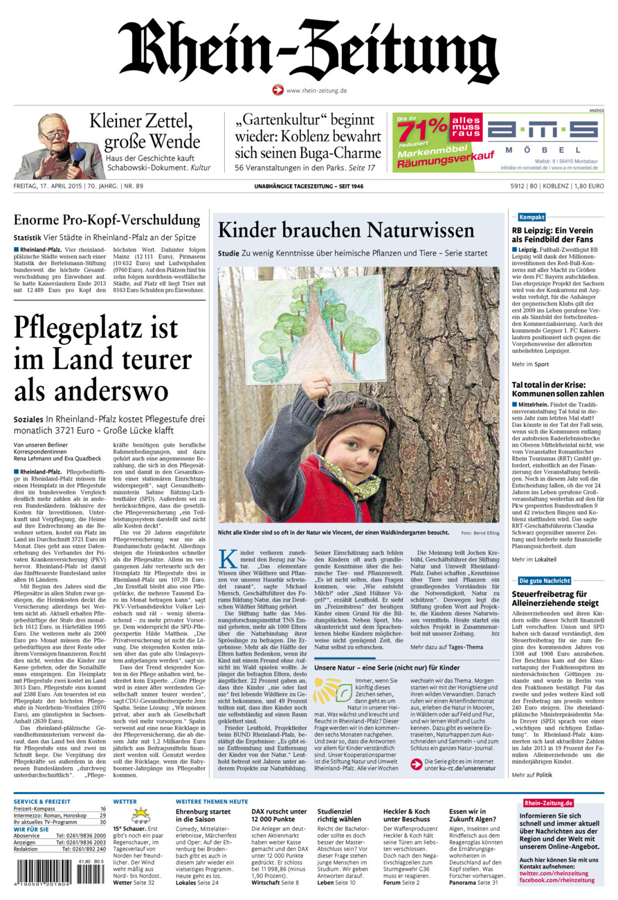 Rhein-Zeitung Koblenz & Region vom Freitag, 17.04.2015