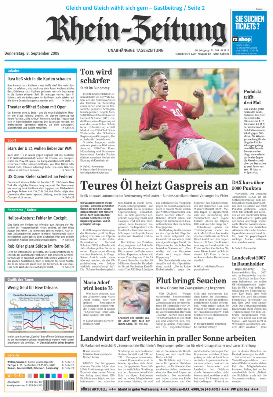 Rhein-Zeitung Koblenz & Region vom Donnerstag, 08.09.2005
