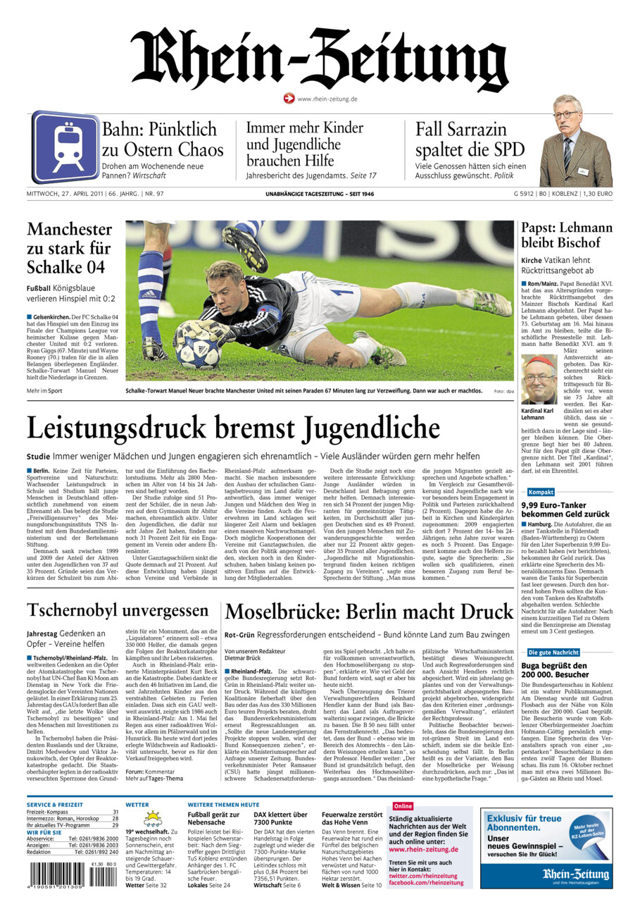 Rhein-Zeitung Koblenz & Region vom Mittwoch, 27.04.2011