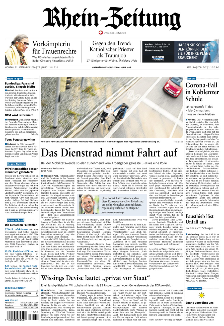 Rhein-Zeitung Koblenz & Region vom Montag, 21.09.2020