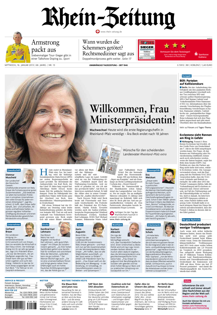 Rhein-Zeitung Koblenz & Region vom Mittwoch, 16.01.2013