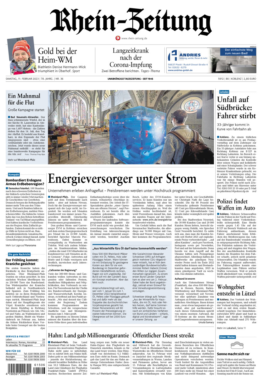 Rhein-Zeitung Koblenz & Region vom Samstag, 11.02.2023