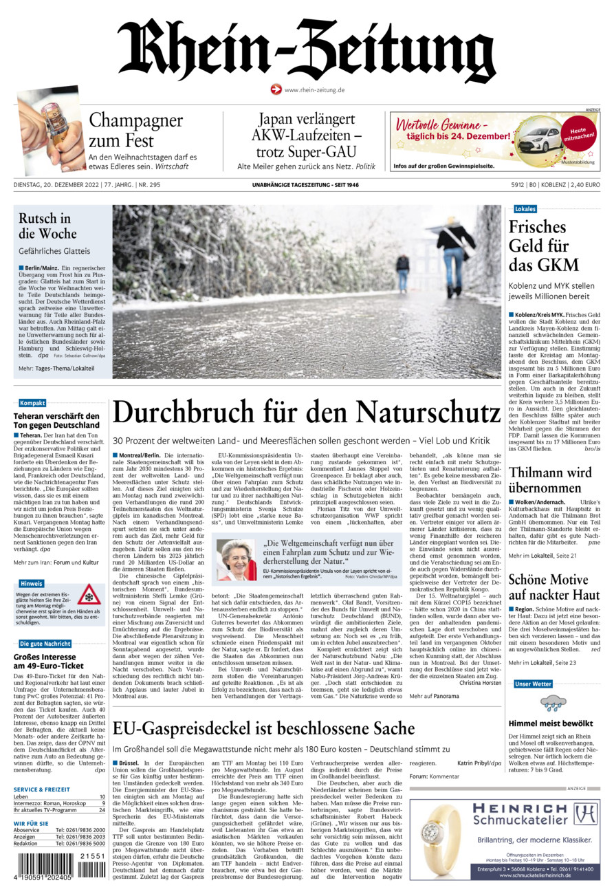 Rhein-Zeitung Koblenz & Region vom Dienstag, 20.12.2022