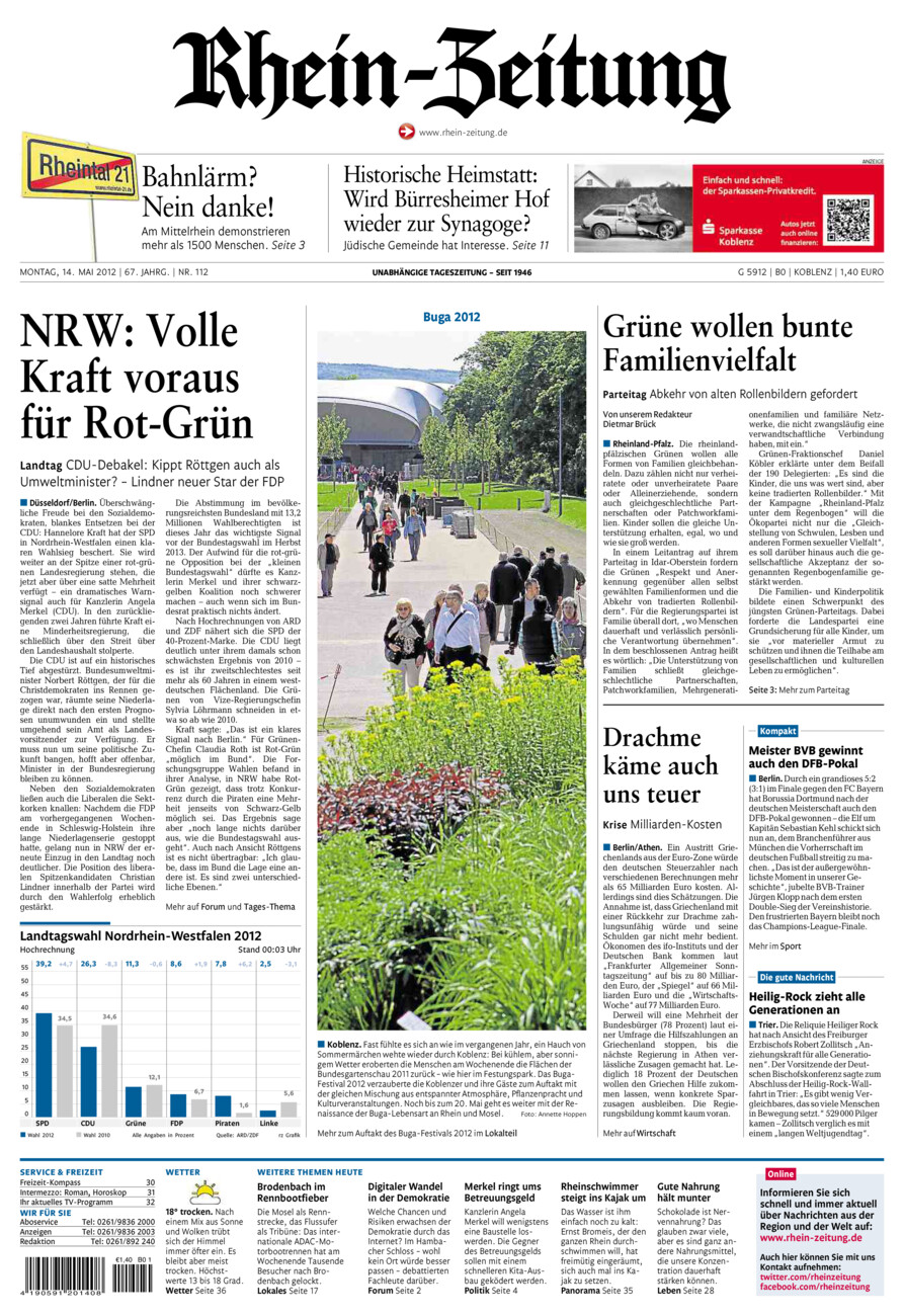 Rhein-Zeitung Koblenz & Region vom Montag, 14.05.2012