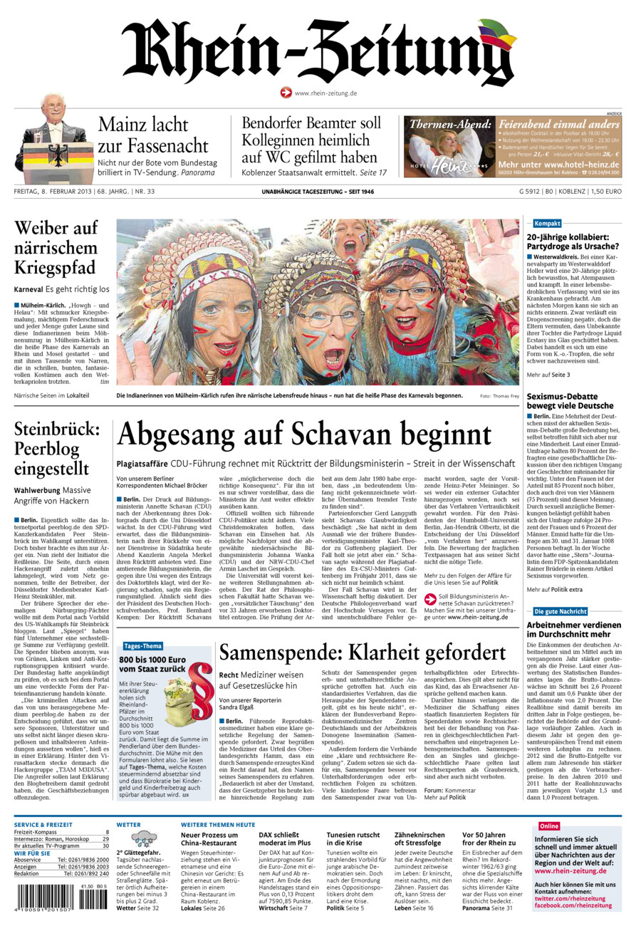 Rhein-Zeitung Koblenz & Region vom Freitag, 08.02.2013