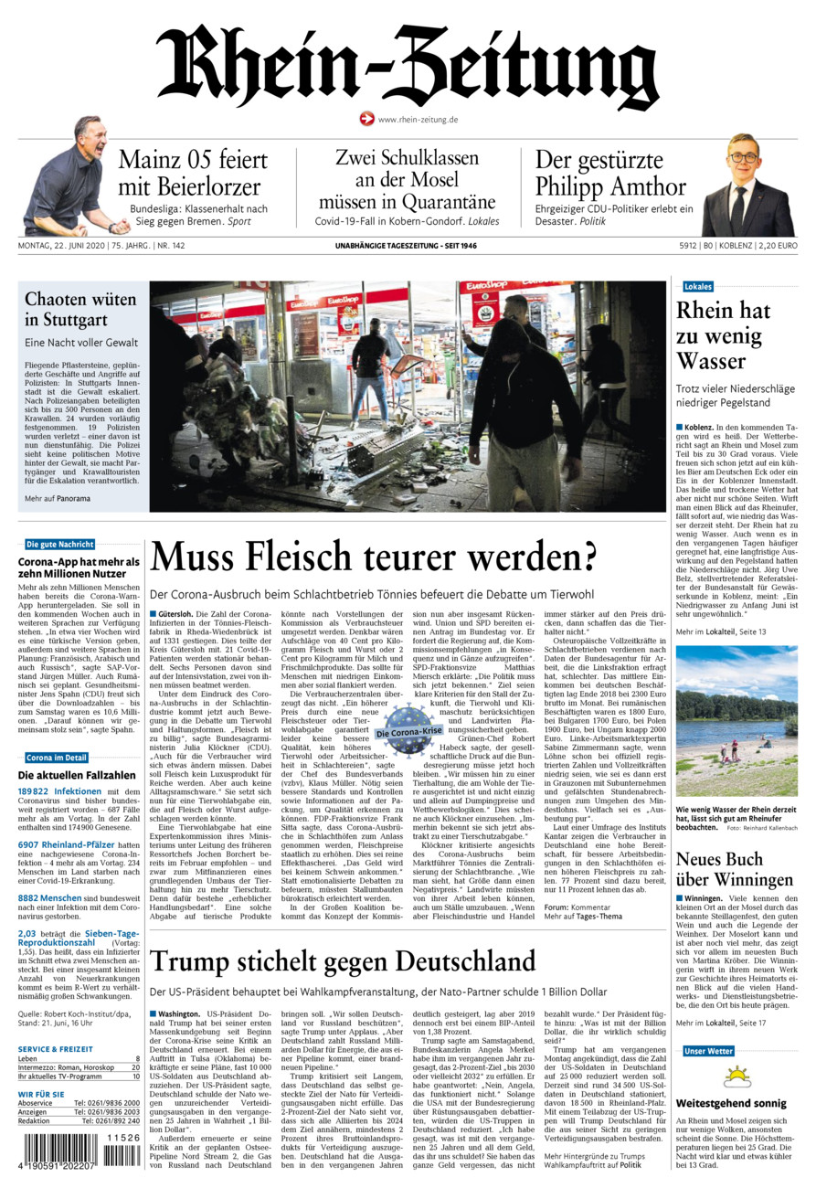 Rhein-Zeitung Koblenz & Region vom Montag, 22.06.2020