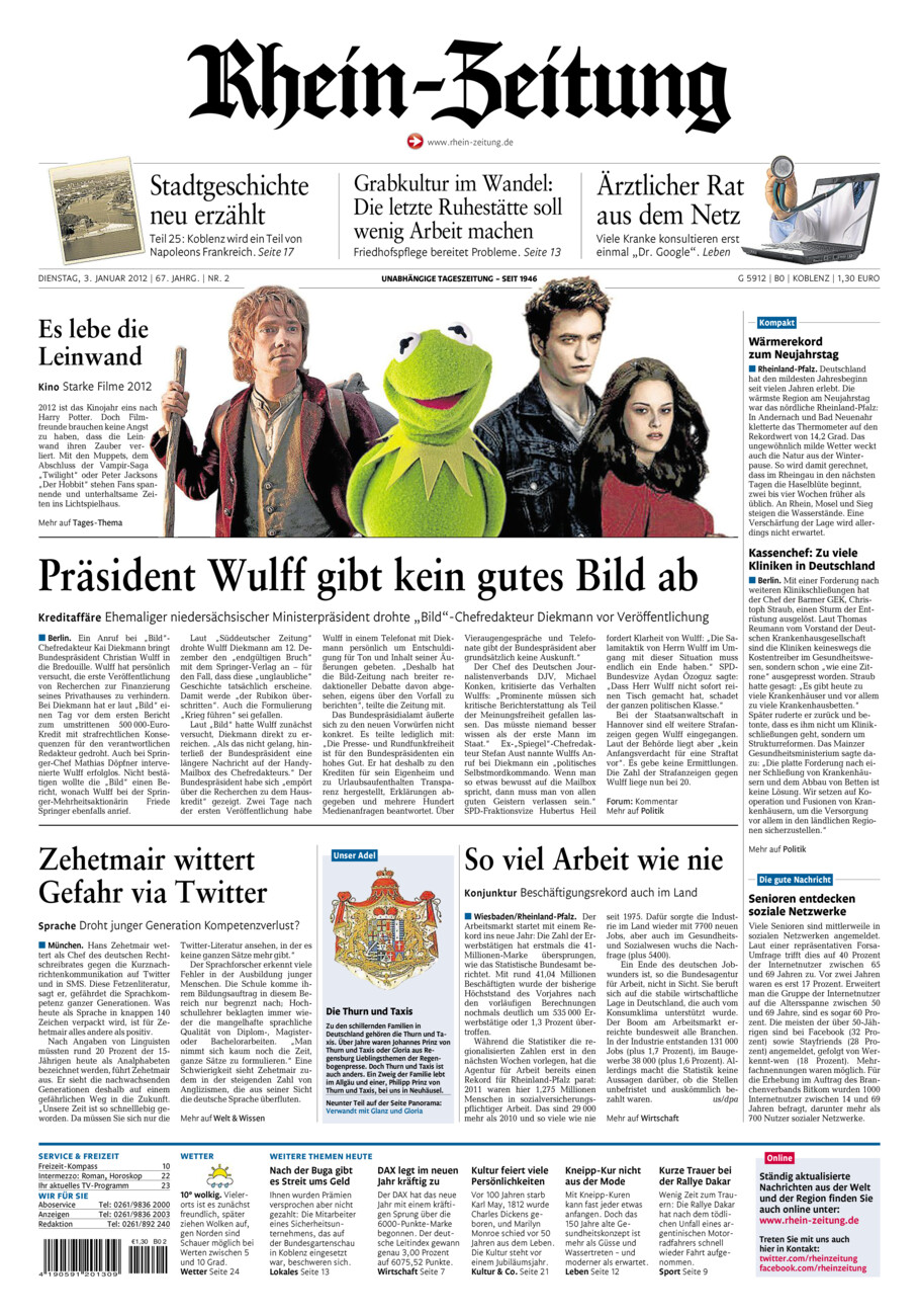 Rhein-Zeitung Koblenz & Region vom Dienstag, 03.01.2012