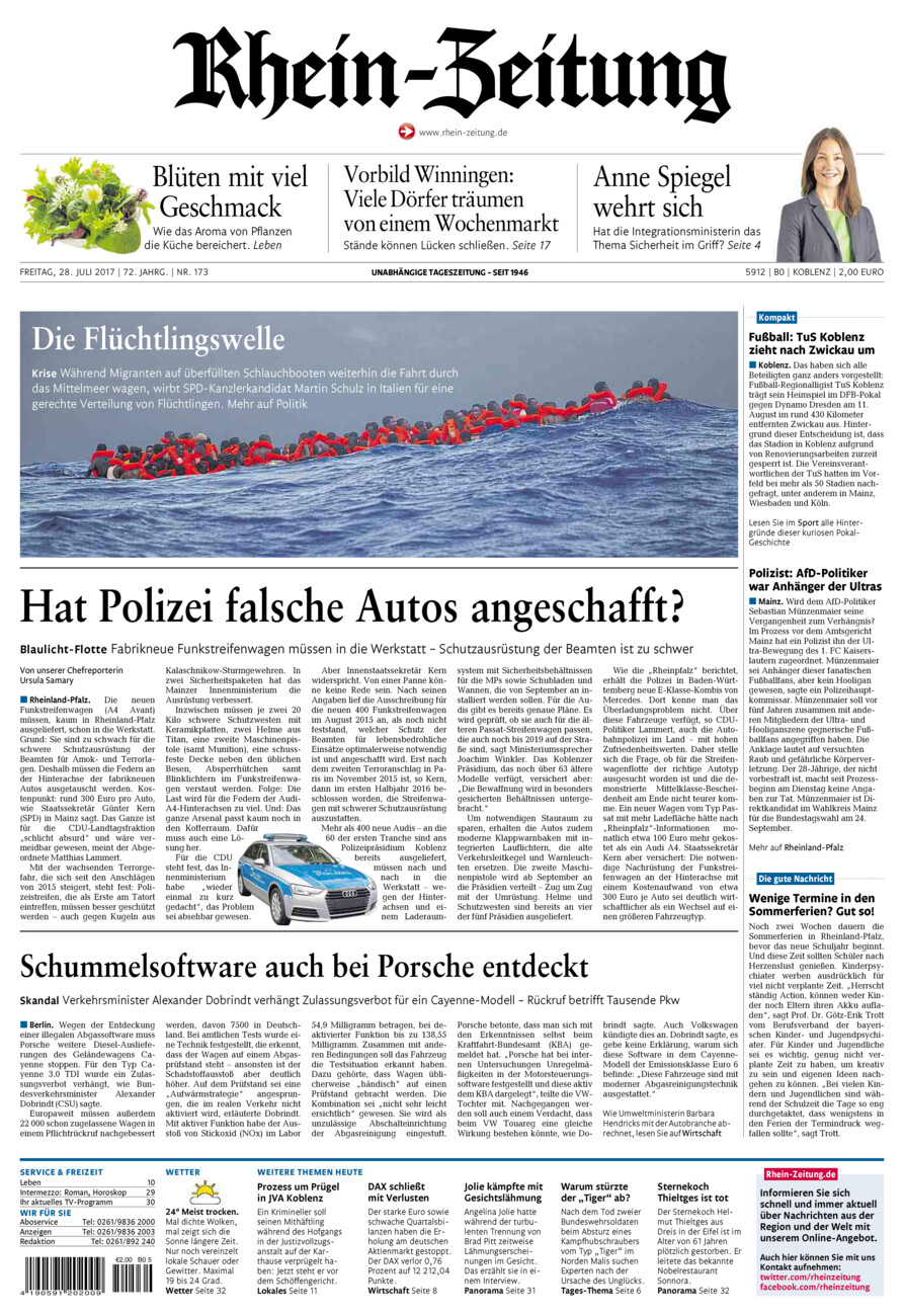 Rhein-Zeitung Koblenz & Region vom Freitag, 28.07.2017