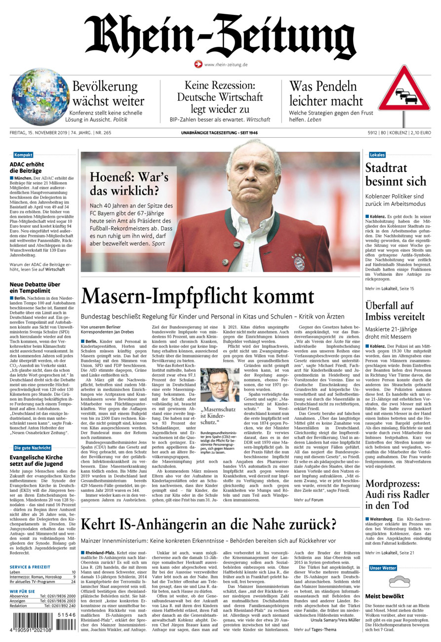 Rhein-Zeitung Koblenz & Region vom Freitag, 15.11.2019