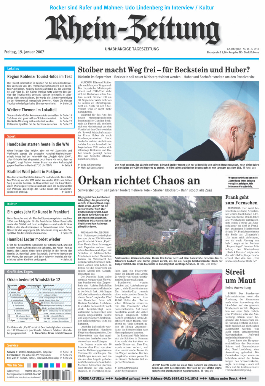 Rhein-Zeitung Koblenz & Region vom Freitag, 19.01.2007