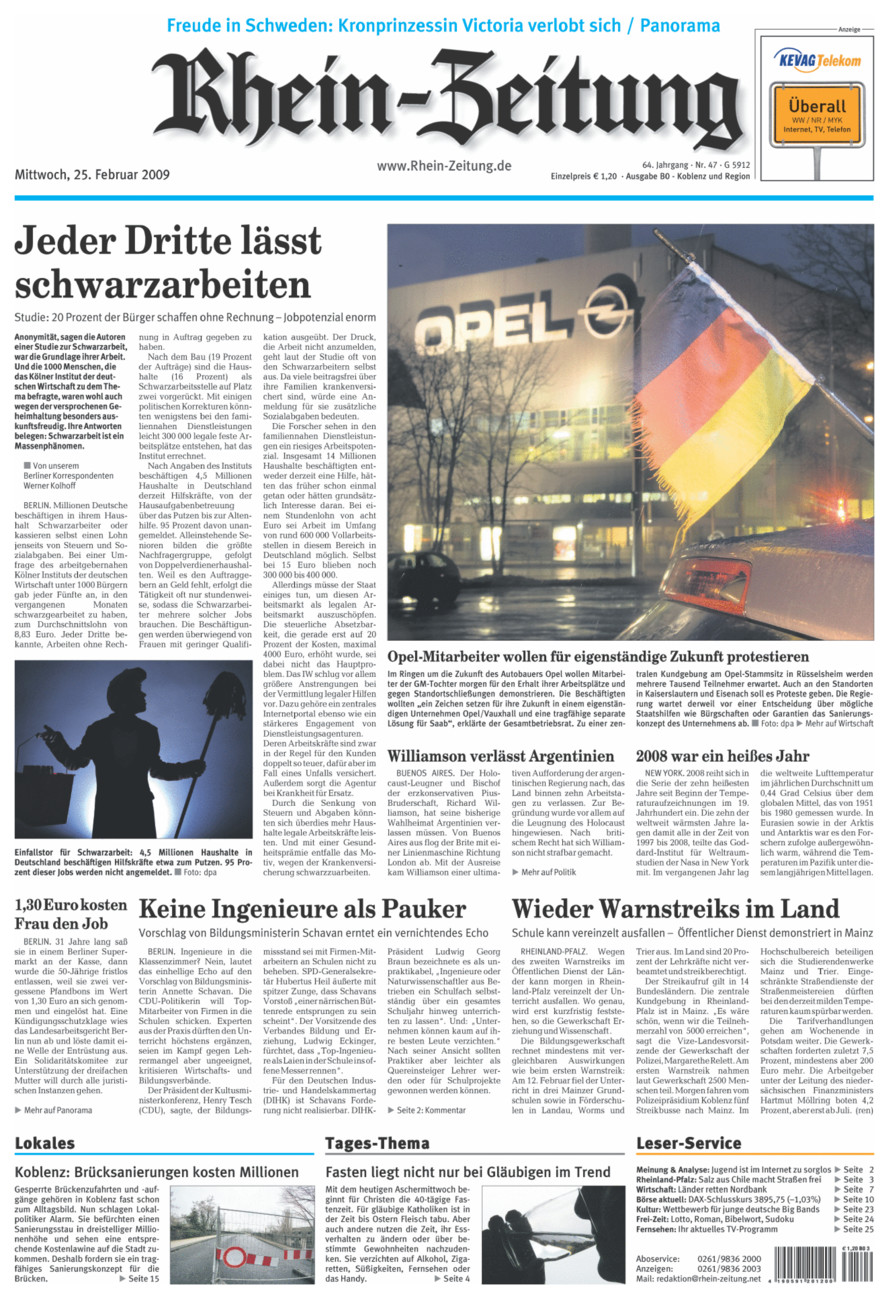 Rhein-Zeitung Koblenz & Region vom Mittwoch, 25.02.2009
