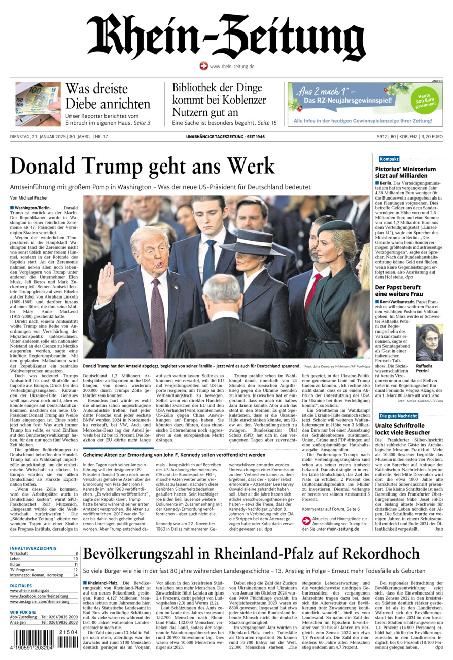 Rhein-Zeitung Koblenz & Region vom Dienstag, 21.01.2025