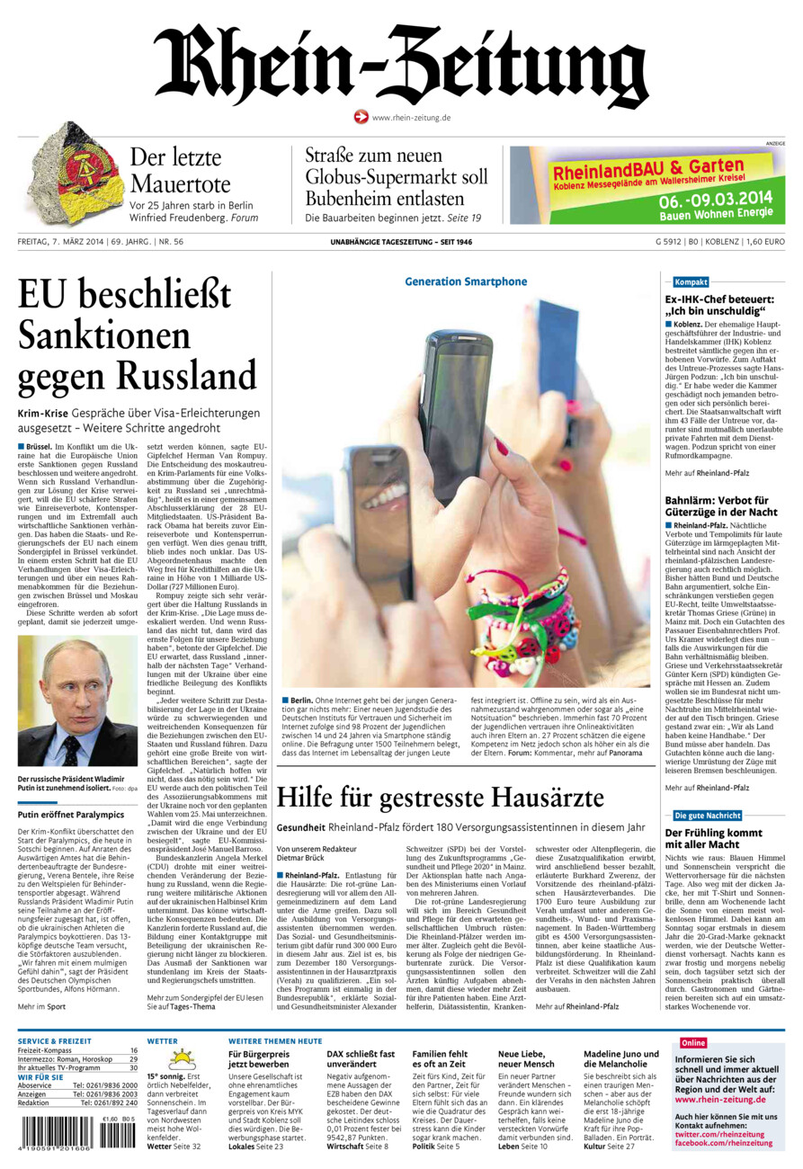 Rhein-Zeitung Koblenz & Region vom Freitag, 07.03.2014