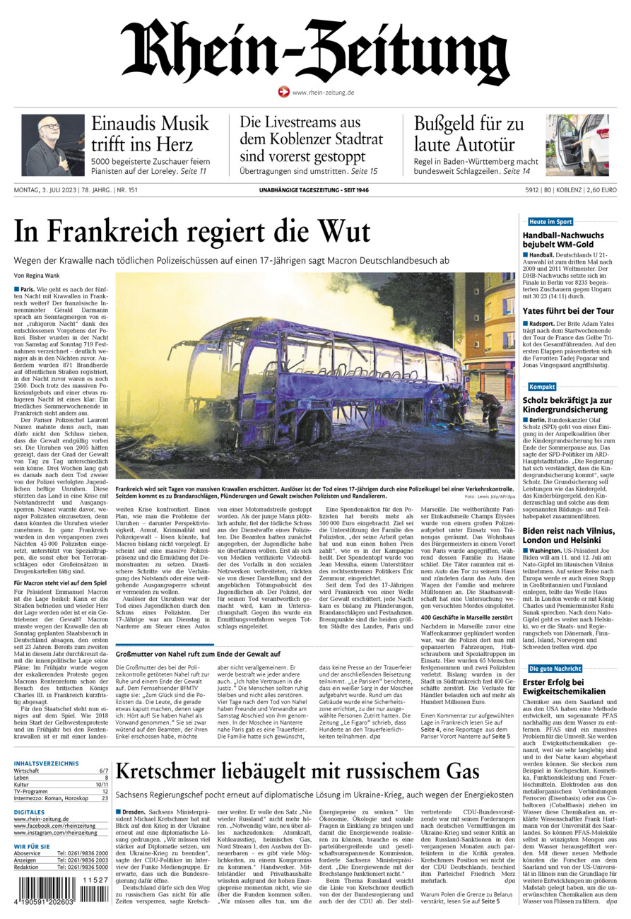 Rhein-Zeitung Koblenz & Region vom Montag, 03.07.2023