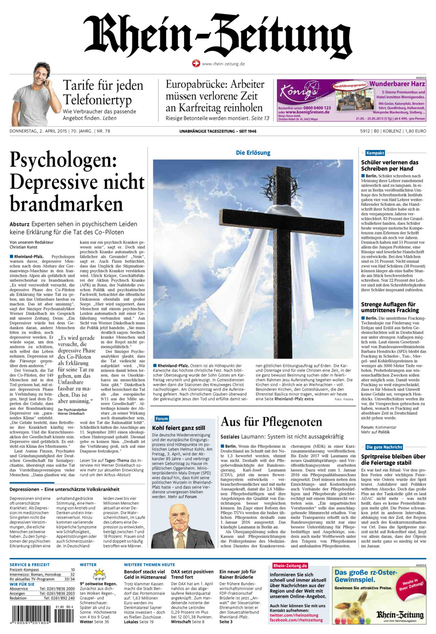 Rhein-Zeitung Koblenz & Region vom Donnerstag, 02.04.2015
