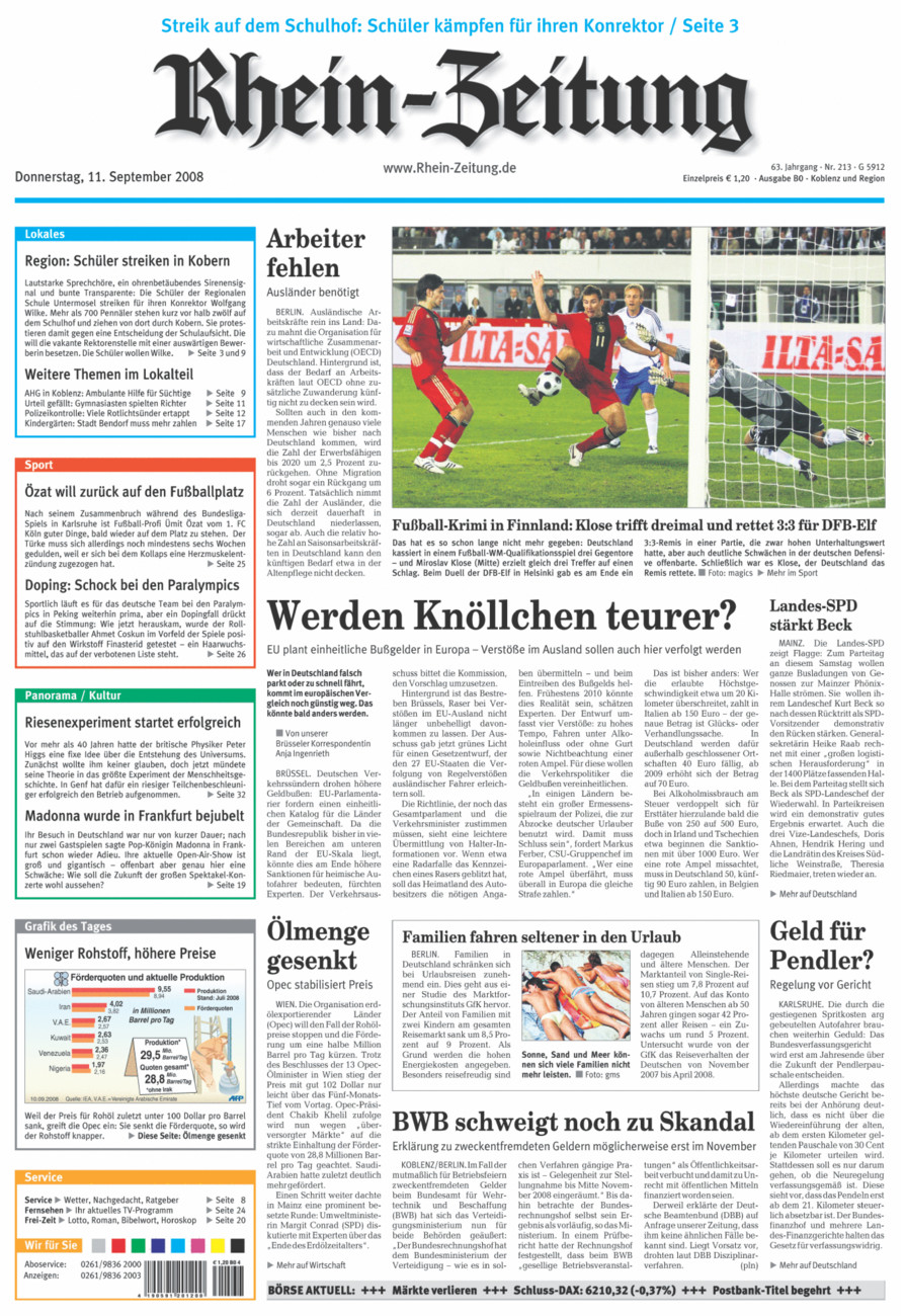 Rhein-Zeitung Koblenz & Region vom Donnerstag, 11.09.2008