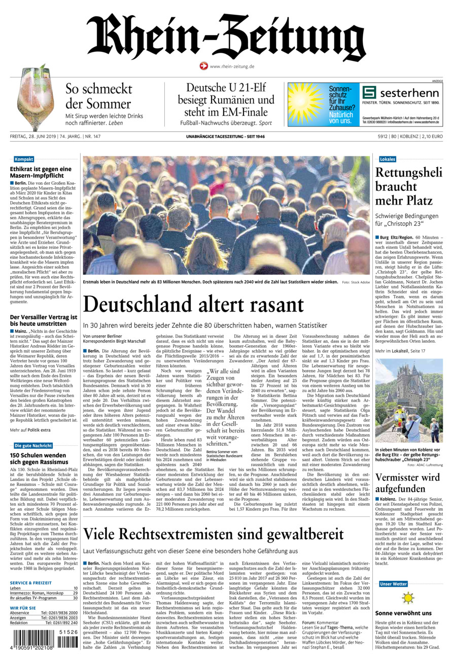 Rhein-Zeitung Koblenz & Region vom Freitag, 28.06.2019