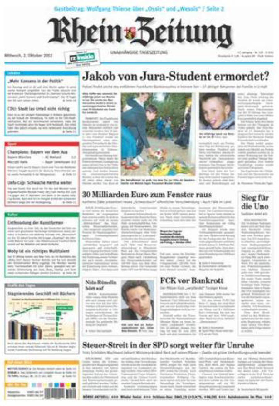 Rhein-Zeitung Koblenz & Region vom Mittwoch, 02.10.2002