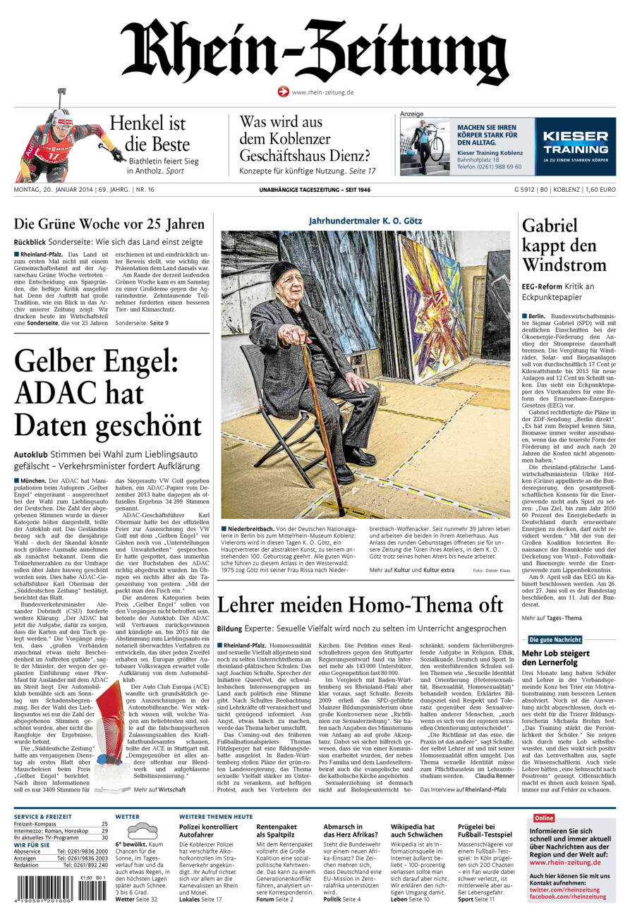 Rhein-Zeitung Koblenz & Region vom Montag, 20.01.2014