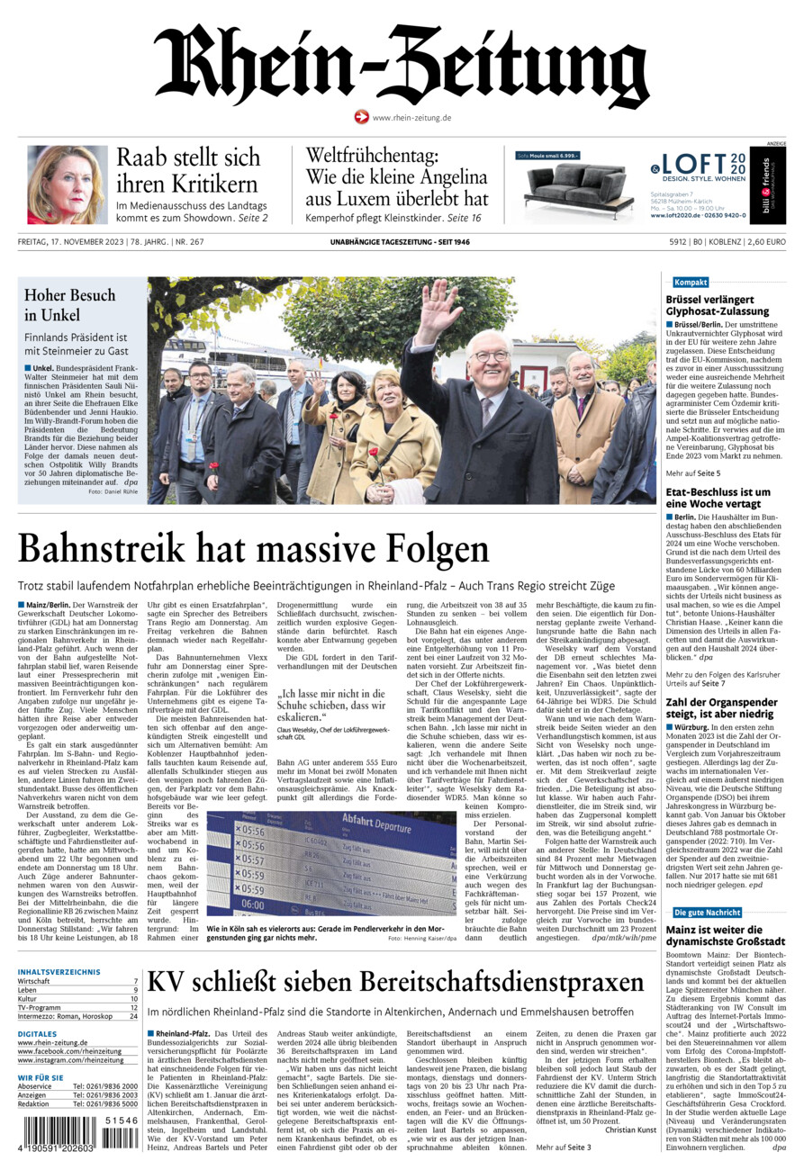 Rhein-Zeitung Koblenz & Region vom Freitag, 17.11.2023