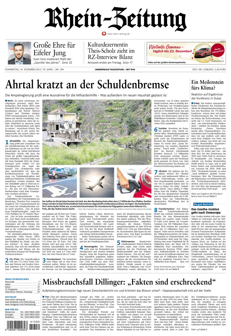 Rhein-Zeitung Koblenz & Region vom Donnerstag, 14.12.2023