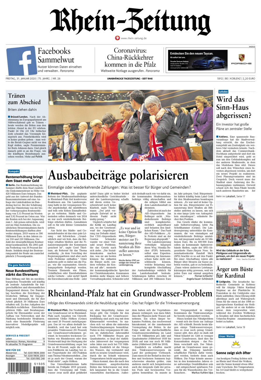 Rhein-Zeitung Koblenz & Region vom Freitag, 31.01.2020