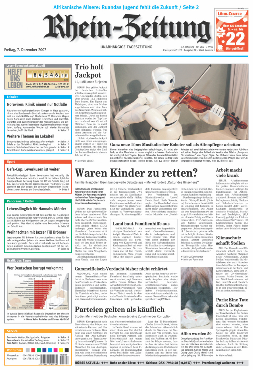 Rhein-Zeitung Koblenz & Region vom Freitag, 07.12.2007
