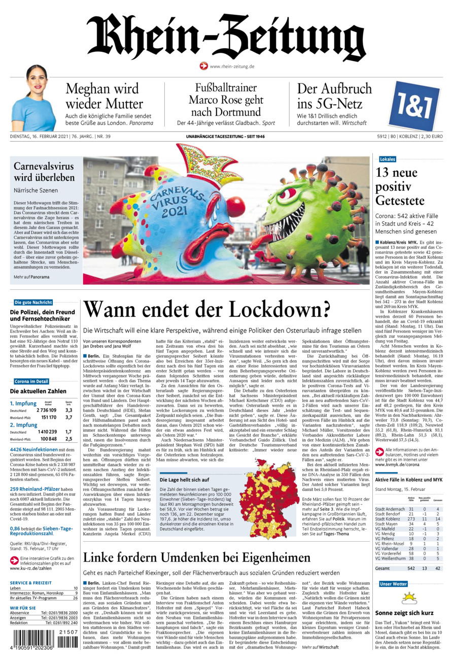 Rhein-Zeitung Koblenz & Region vom Dienstag, 16.02.2021
