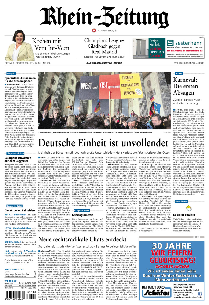Rhein-Zeitung Koblenz & Region vom Freitag, 02.10.2020
