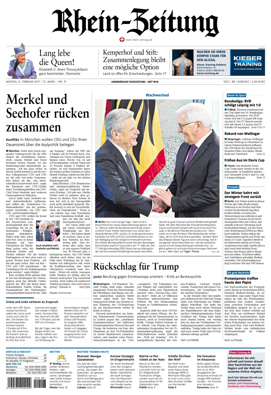 Rhein-Zeitung Koblenz & Region vom Montag, 06.02.2017