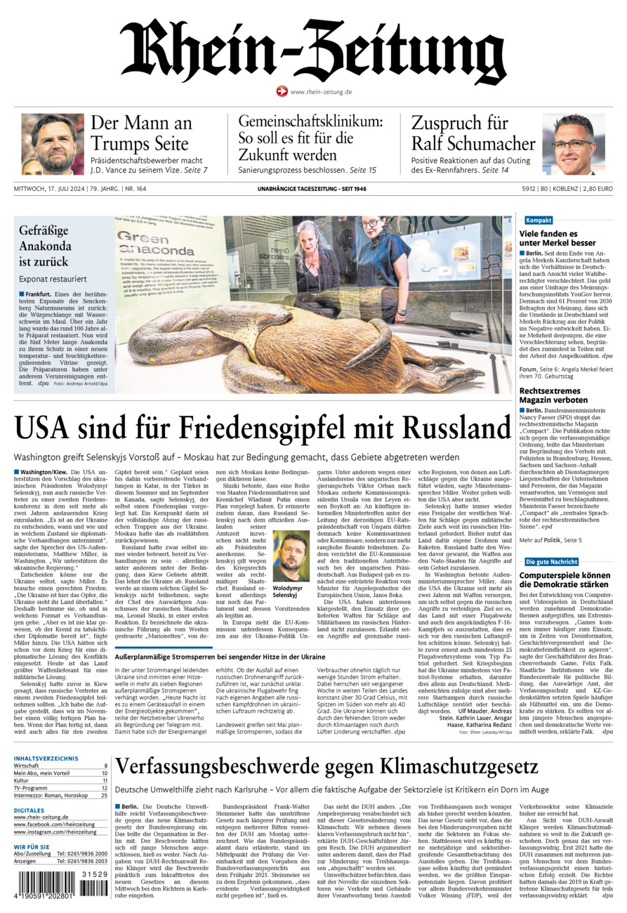 Rhein-Zeitung Koblenz & Region vom Mittwoch, 17.07.2024