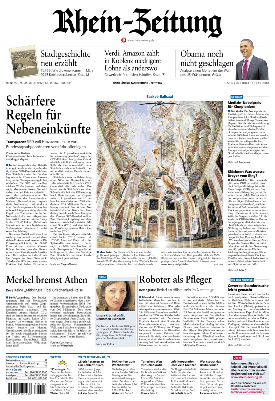Rhein-Zeitung Koblenz & Region vom Dienstag, 09.10.2012