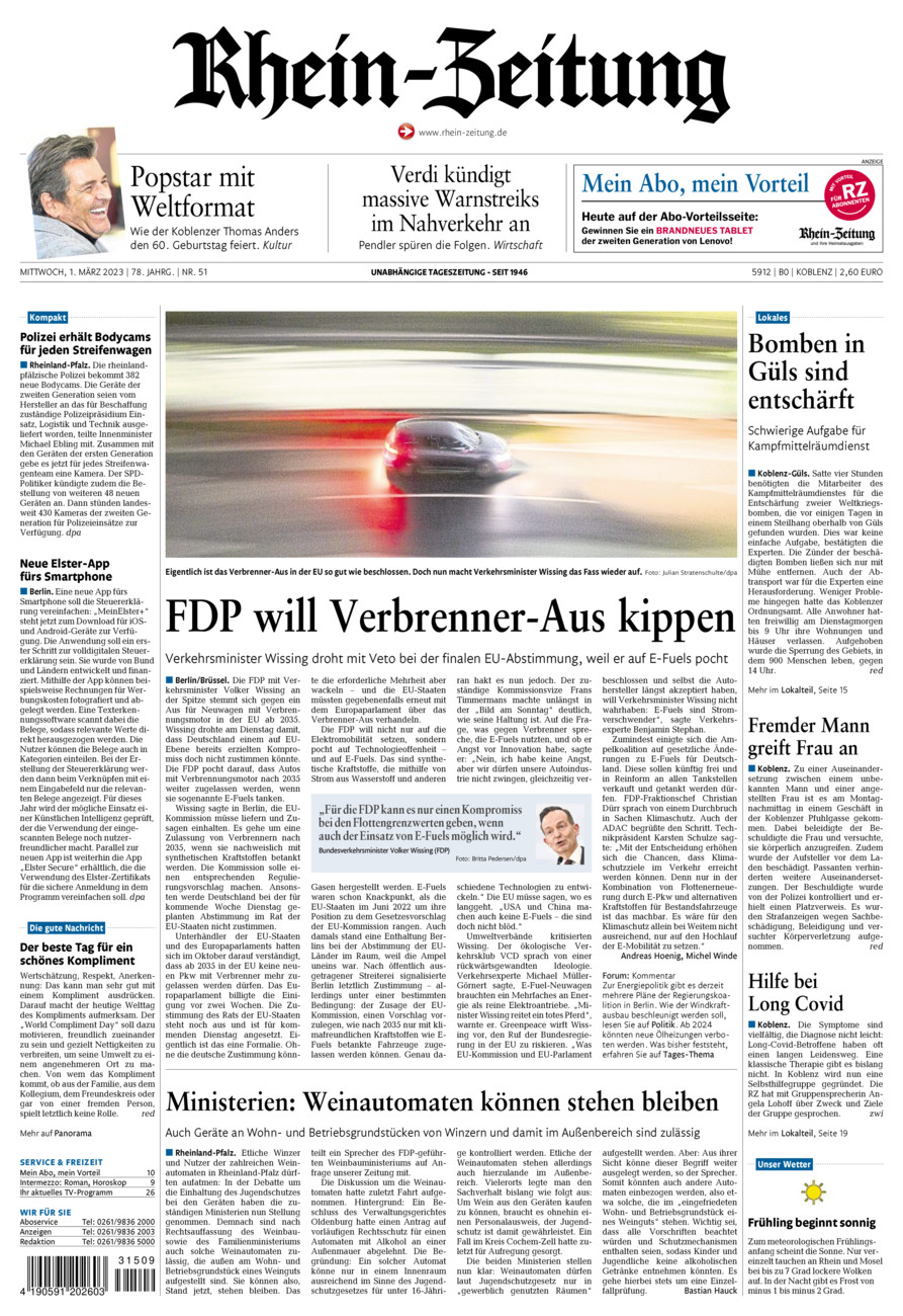 Rhein-Zeitung Koblenz & Region vom Mittwoch, 01.03.2023