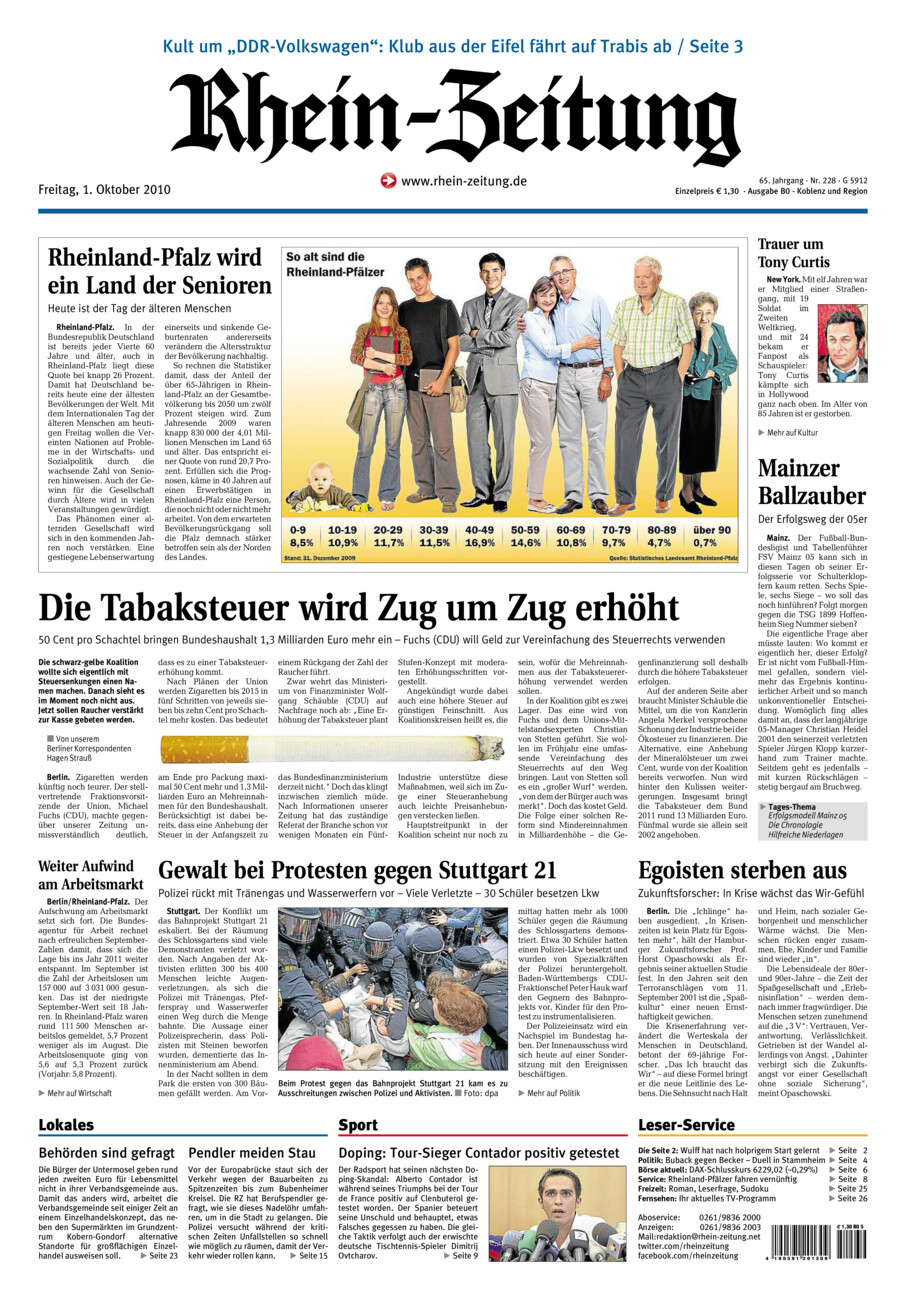 Rhein-Zeitung Koblenz & Region vom Freitag, 01.10.2010