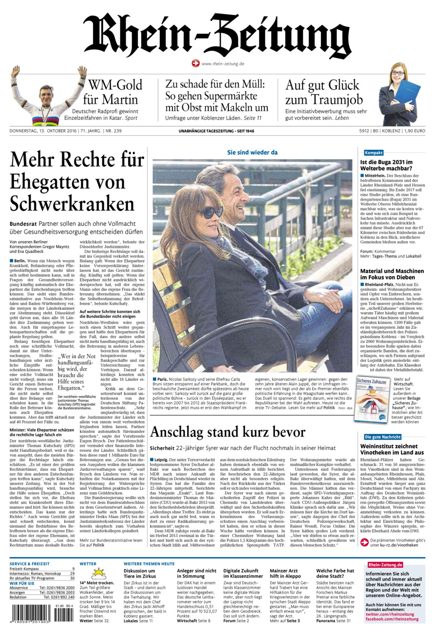 Rhein-Zeitung Koblenz & Region vom Donnerstag, 13.10.2016