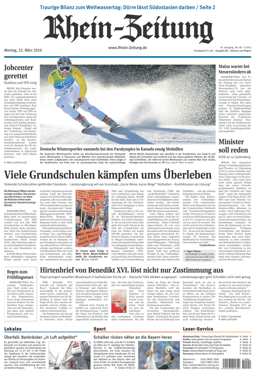 Rhein-Zeitung Koblenz & Region vom Montag, 22.03.2010