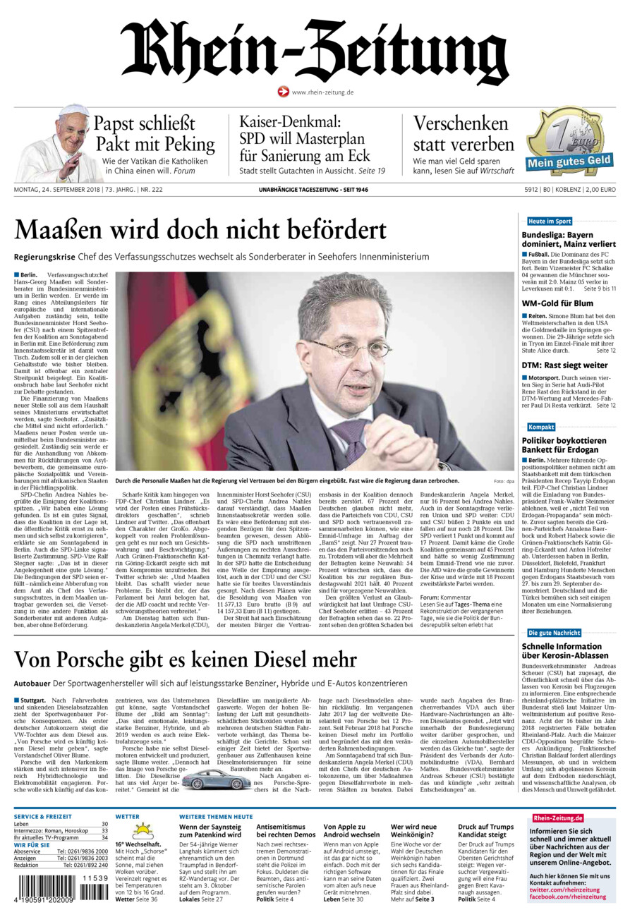 Rhein-Zeitung Koblenz & Region vom Montag, 24.09.2018