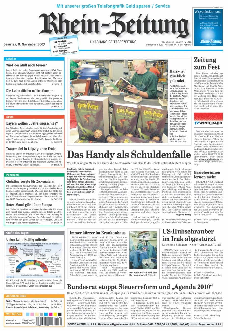 Rhein-Zeitung Koblenz & Region vom Samstag, 08.11.2003